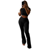 Slim Fit Crop-top Short Sleeve T-shirt High Waist Tight Casual Trousers Suit