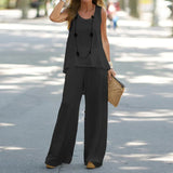 Sleeveless Top Elastic High Waist Pants Two Piece Set