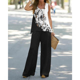 Sleeveless Top Elastic High Waist Pants Two Piece Set